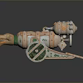 Detailed Steampunk Weapon Design With Dragon Head Copper Green Metallic Wheels 3d model