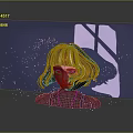 Female Character Bust With Brown Pink Streaked Hair And Window Light Shadow On Purple Background