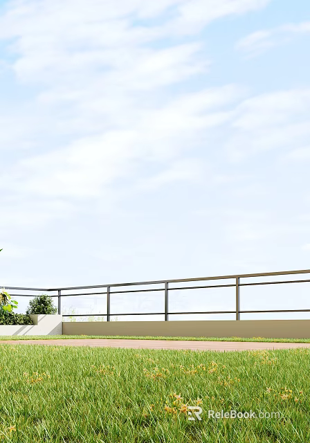 Lush Green Flowers And Plants On Outdoor Balcony With Metal Railing And Clear Sky 3d model 