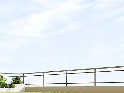 Lush Green Flowers And Plants On Outdoor Balcony With Metal Railing And Clear Sky 3d model