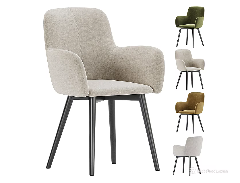 Modern Accent Chair With Light Gray Fabric Armrests Black Metal Legs And Various Color Options 3d model 