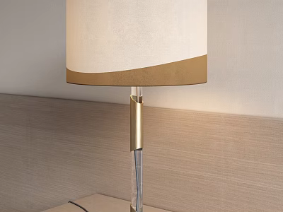Modern Table Lamp with Beige Gold Shade Brass Clear Glass Base for Bedroom Nightstand 3d model