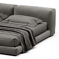 Modern Minimalist Double Bed with Gray Bedding Pillows and Cozy Blanket in Bedroom