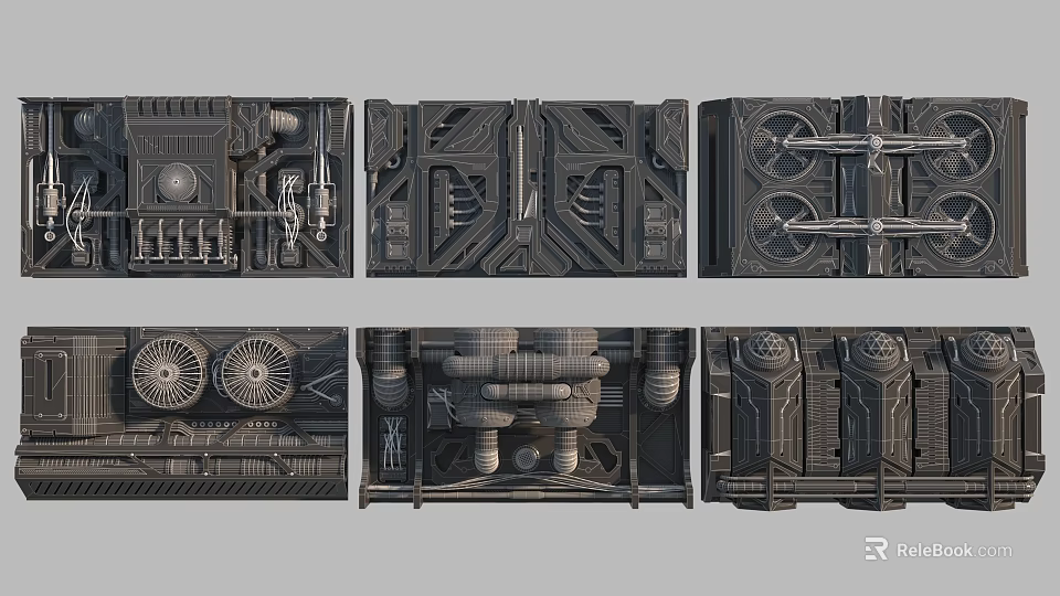 Industrial Equipment 3D Model Display With Mechanical Components Pipes Gears Control Panels And Vents 3d model 