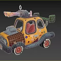 Colorful Cartoon Car With Cannon On Roof Stickers And Red Wheels