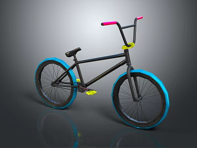 Stylish BMX Bicycle With Black Frame Pink Handlebars Blue Wheels And Yellow Pedals 3d model