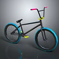 Stylish BMX Bicycle With Black Frame Pink Handlebars Blue Wheels And Yellow Pedals
