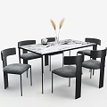 Modern Dining Table Set With Marble Top Black Frame And Six Gray Cushioned Chairs 3d model