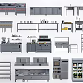 Essential Commercial Kitchen Equipment With Stoves Worktables Shelves Cabinets And Refrigerators