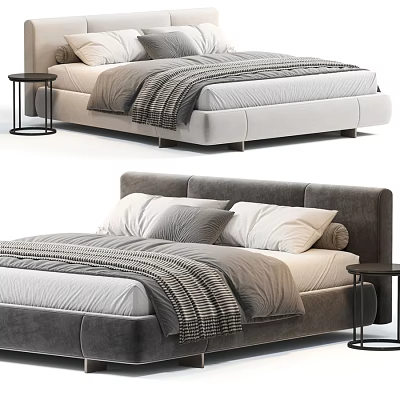 Modern Double Bed Interior With Upholstered Headboard Pillows And Side Table 3d model