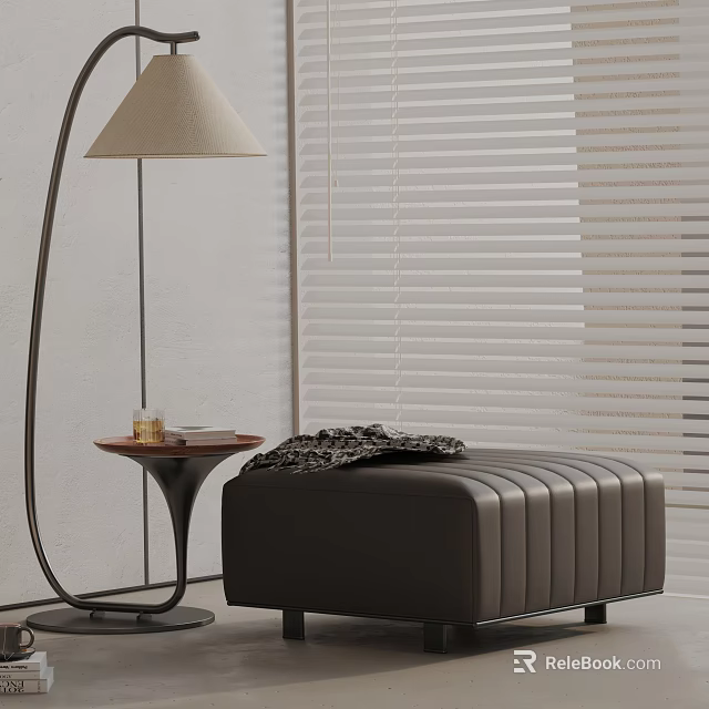 Luxurious Striped Leather Leisure Chair With Floor Lamp Side Table And Window Blinds In Interior 3d model 