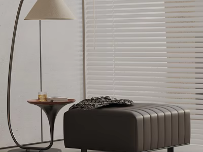 Luxurious Striped Leather Leisure Chair With Floor Lamp Side Table And Window Blinds In Interior 3d model
