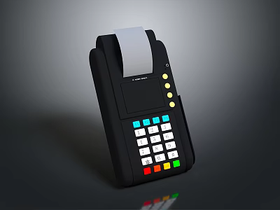Black POS Terminal With Receipt Printer Colorful Buttons And Display Screen For Business Use 3d model
