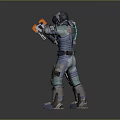 Game Movie Character In Blue Green White Combat Gear Holding Orange Weapon With Number 02