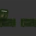 Three Green Wooden Crates Stacked With Metal Latches And Ammunition Label