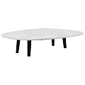 Modern Oval Coffee Table with White Marble Texture Surface and Black Legs 3d model