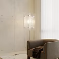 Contemporary Living Room Corner With Modern Glass Floor Lamp And Beige Fabric Sofa