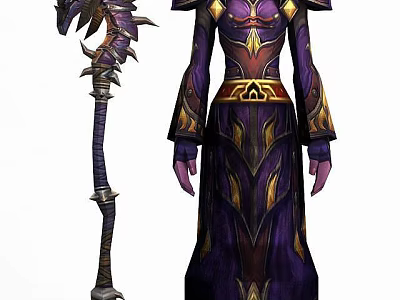 Tech Exhibition Hall Showcasing Futuristic Purple Gold Costume And Staff Like Tech Displays 3d model