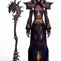 Tech Exhibition Hall Showcasing Futuristic Purple Gold Costume And Staff Like Tech Displays
