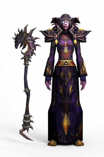 Tech Exhibition Hall Showcasing Futuristic Purple Gold Costume And Staff Like Tech Displays 3d model