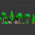 3D Low Poly Green Plants and Trees with Rocks and Small Elements 3d model