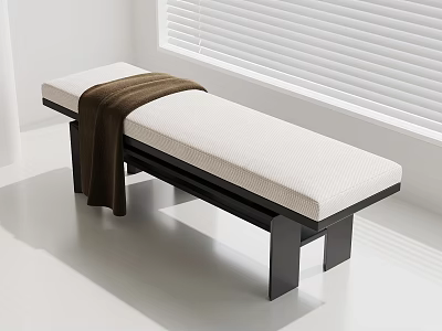 Modern Minimalist Bench With Light Padded Seat And Brown Blanket In Bright Room 3d model