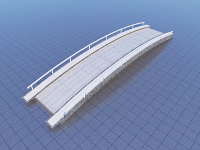 Landscape Bridge With Arched Design White Railings Gray Deck On Blue Grid Surface 3d model