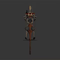 Skeletal Mechanical Character And Red Creature Design With Weapon Wing In