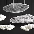 Modern Artistic Chandelier Design With Wire Mesh And Cloud Shaped White Elements 3d model