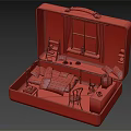 Cartoon Scene Inside Open Blue Suitcase With Pink Floor Bed Window Moon And Stars