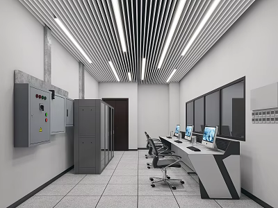 Computer room control room monitoring room 3d model