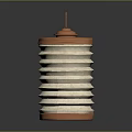 Decorative Copper And White Striped Lantern With Handle And Ribbed Body