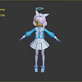 Cute 3D Anime Game Character with Light Blue Hair Halo and Rabbit Ear Sailor Uniform
