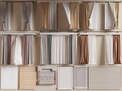 Various Stylish Curtains And Window Treatments In Different Colors And Designs 3d model