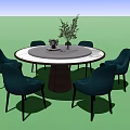Modern Dining Table and Chair Combination Round Dining Table 3d model
