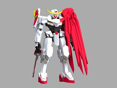 Smart Robot Mecha With White Body Red Wings And Yellow Horns Design 3d model