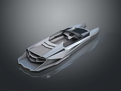 Sleek Modern Speedboat With Silver Exterior Cockpit Deck And Reflective Surface 3d model