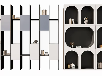 Modern Bookcase With Mixed Color Panels Geometric Open Shelves Books And Decor 3d model