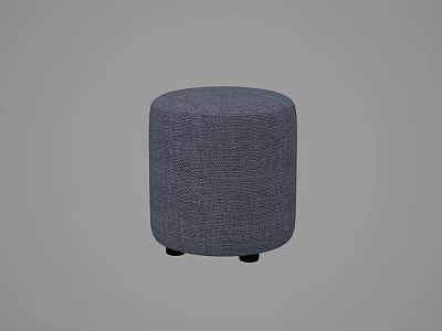 Round Gray Upholstered Footstool with Black Legs and Soft Fabric Design 3d model