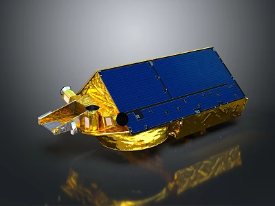 Spacecraft Satellite With Blue Solar Panels And Golden Streamlined Reflective Structure 3d model