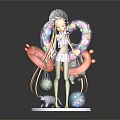 Anime Character With Long Blonde Hair And Cute Cat Near Colorful Balloons Swimming Ring