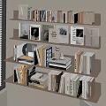Organized Books And Magazines Collection On Wooden Shelf With Window Blinds