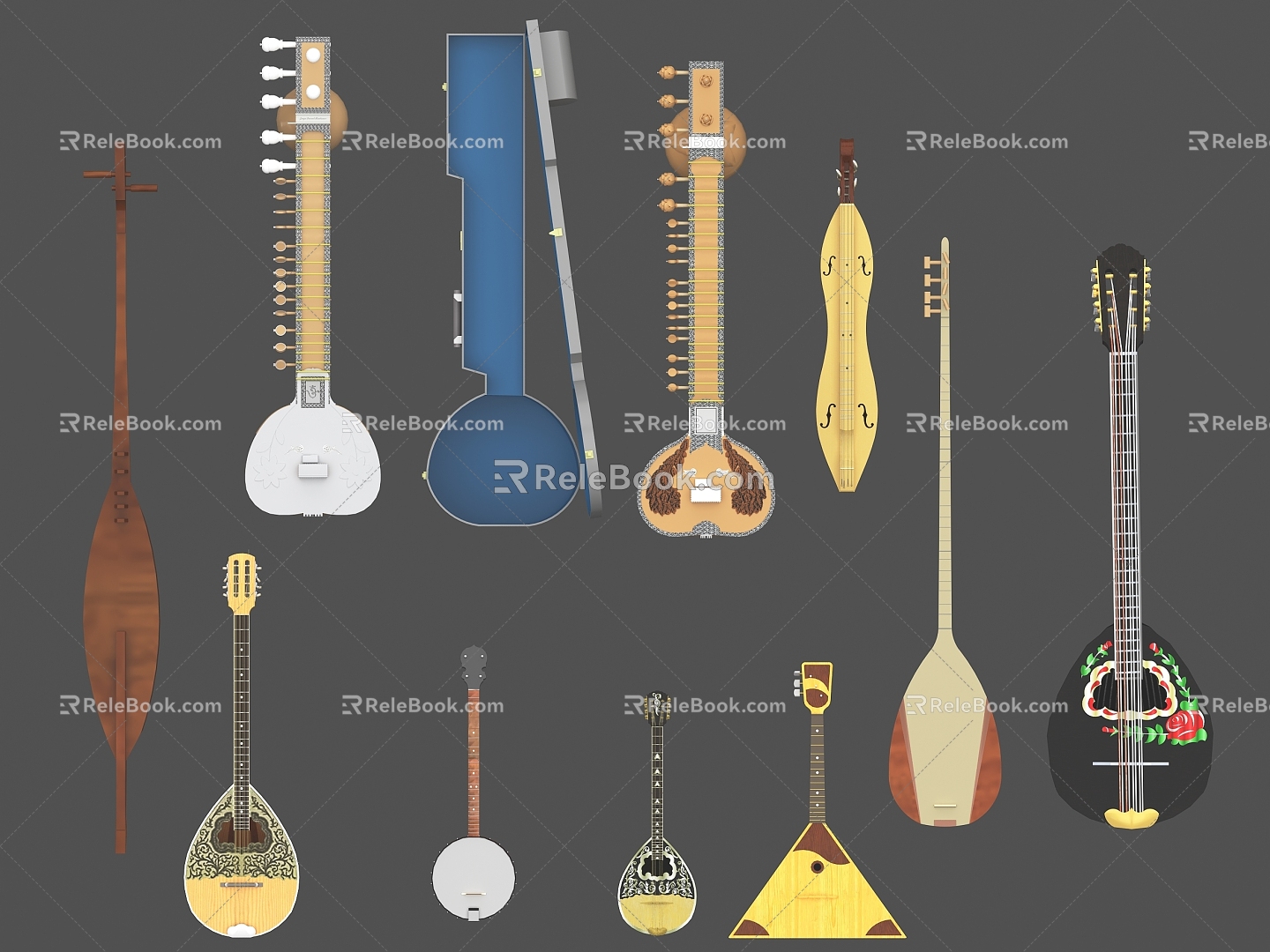 Pipa Ruan Liuqin Yueqin Guqin Ethnic Musical Instruments Minority Musical Instruments Ancient Musical Instruments 3d model