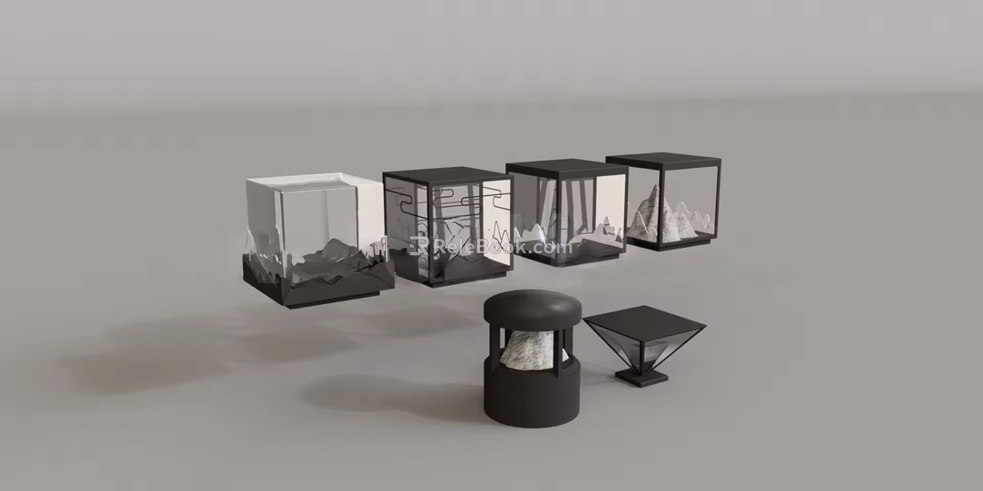 Chinese Landscape Lamp New Chinese Style Column Head Lamp 3d model