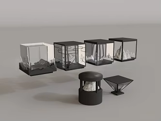Chinese Landscape Lamp New Chinese Style Column Head Lamp 3d model