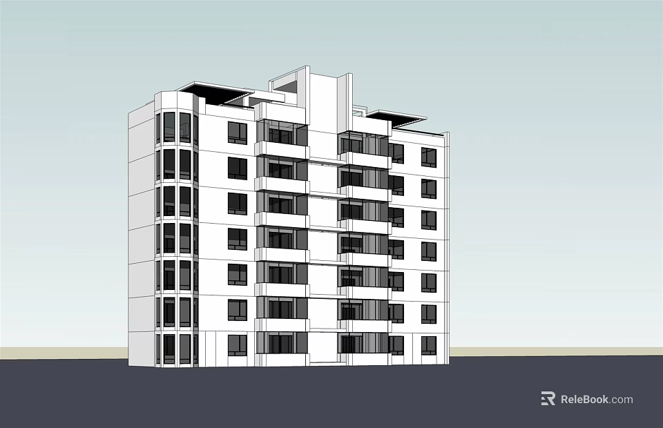 Modern Multi Floor Residential Apartment Building With White Facade And Balconies 3d model 
