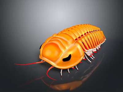 Orange Segmented Body Shiny Carapace Red Antennae Decorative Household Toy Model 3d model