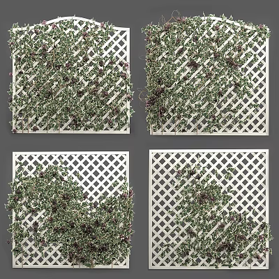 Decorative Vines Covering White Lattice Panels With Green Leaves And Berries 3d model