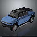 Blue Modern SUV With Black Roof Rack And Silver Wheels Design