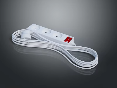 White Power Strip With Multiple Outlets Red Switch And Long Cable For Computer Use 3d model
